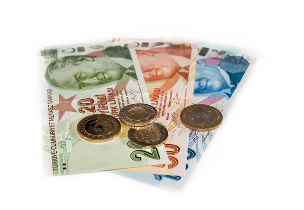 Turkish Lira banknotes and coins — Stock Photo, Image