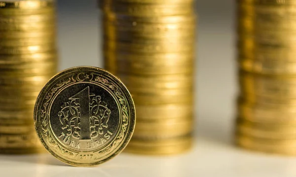 Coins of Turkey. Turkish one lira coins — Stock Photo, Image