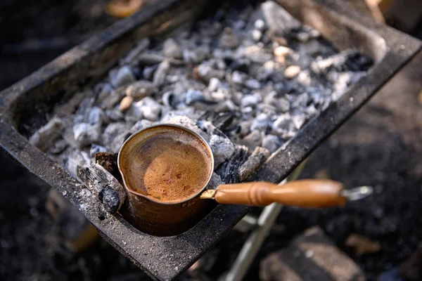 Turkish Coffee on Barbecue. — Stock Photo, Image