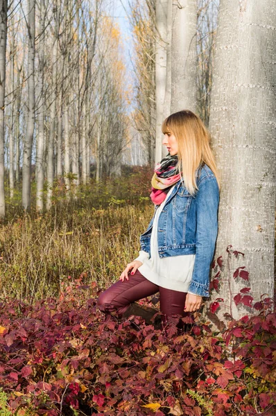 Girl door de boom — Stockfoto