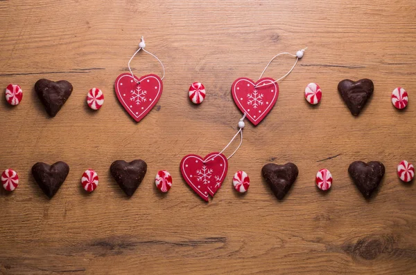 Decoración del día de San Valentín, Corazones y dulces — Foto de Stock