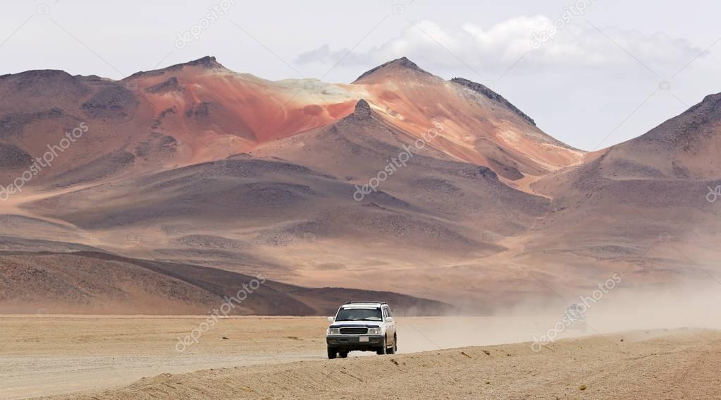 Offroad car at Dali Desert in Bolivia