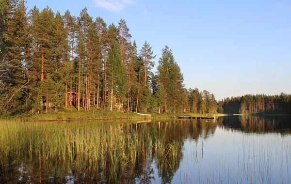 Typisches finnisches Haus im Wald am See — Stockfoto