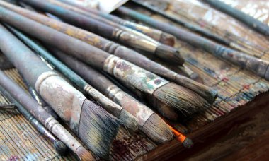 Art palette and paintbrushes