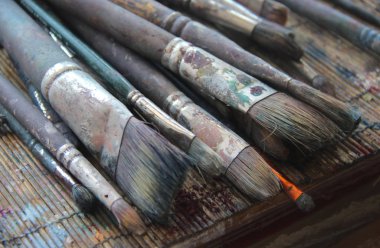 Art palette and paintbrushes