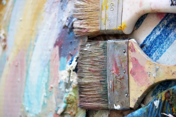 Art palette and paintbrushes