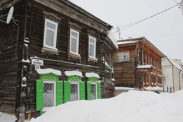 Traditional wooden carved Russian houses