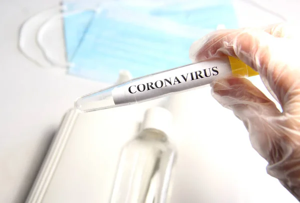 Vírus Corona 2019 Itens Higiênicos Teste Tubo Mas — Fotografia de Stock