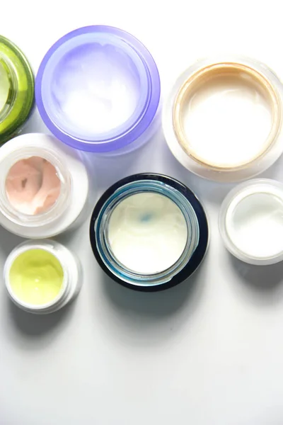 Mix Face Creams Beautiful Skin Vivid Colorful Jars — Stock Photo, Image