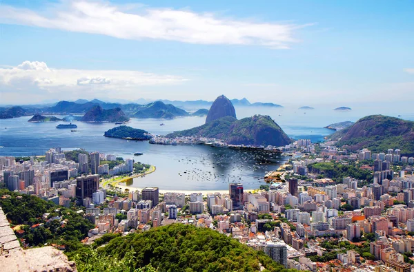 Rio Janeiro Kilátás Corcovado Sugarloaf Mountain Sugar Loaf Mountain Hívókártya — Stock Fotó