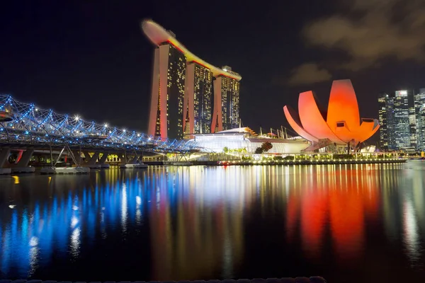 Singapore 2018 Stad Van Avond Helix Brug Kleurrijke Dijk Van — Stockfoto