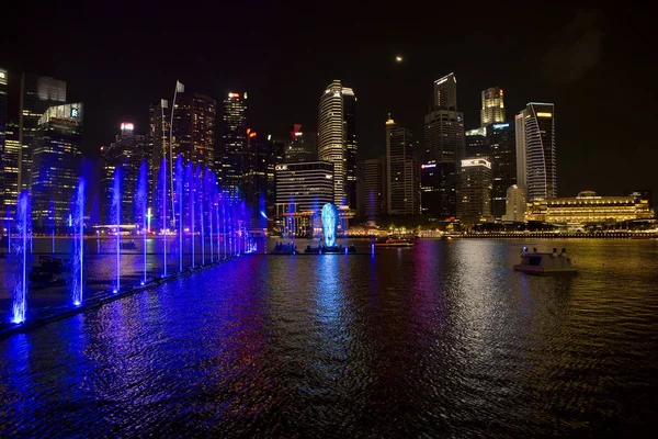 Singapur 2018 Laser Show Nábřeží Marina Bay Večer Koná Úžasný — Stock fotografie