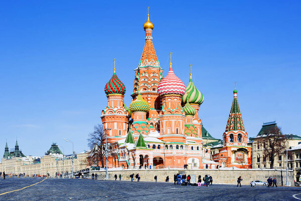 Moscow, Russia, 03/06/2018, St. Basil's Cathedral on Red Square. This is one of the most beautiful and ancient templates of Moscow, the most important decoration of Red Square.