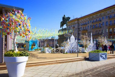 Moskova, Rusya, 04.09/2018, Bahar. Paskalya. Paskalya 2018 Moskova'da. Paskalya tüm Ortodoks Hıristiyanlar için uzun zamandır beklenen bir bayramdır. Moskova Paskalya için dekore edilmiştir.