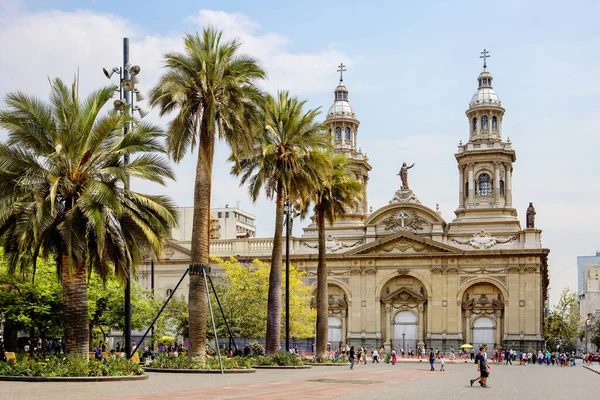 Santiago Chile 2020 Cathedral Plaza Armas Cathedral Built Baroque Style — Stock Photo, Image