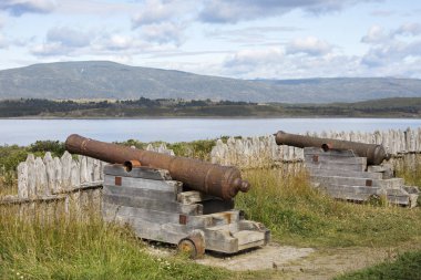 Punta arenas, Chile, 02/21/2020, Bulnes Fort. Guns. The Fort was founded in 1843. There are reconstructions of log cabins where settlers lived, chapels, powder magazines, prisons, and stables. It offers an excellent view of the Strait of Magellan. clipart