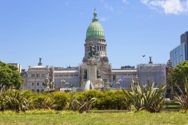 Buenos Aires, Arjantin 02 / 29 / 2020, Ulusal Kongre Sarayı. Görkemli Saray neoklasik tarzda yürütülür, karakteristik bir özellik de 80 metre yüksekliğe ulaşan kubbedir.. 