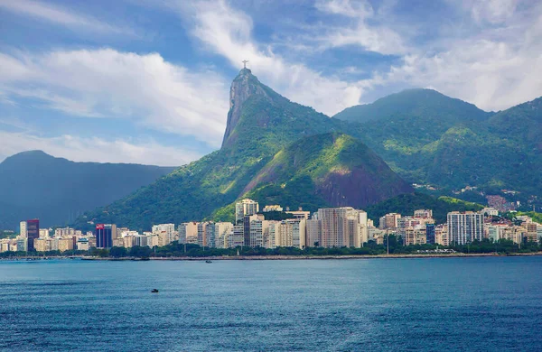 Rio Janeiro Brezilya 2020 Deniz Manzaralı Şehir Corcovado Dağı Görüntünün — Stok fotoğraf