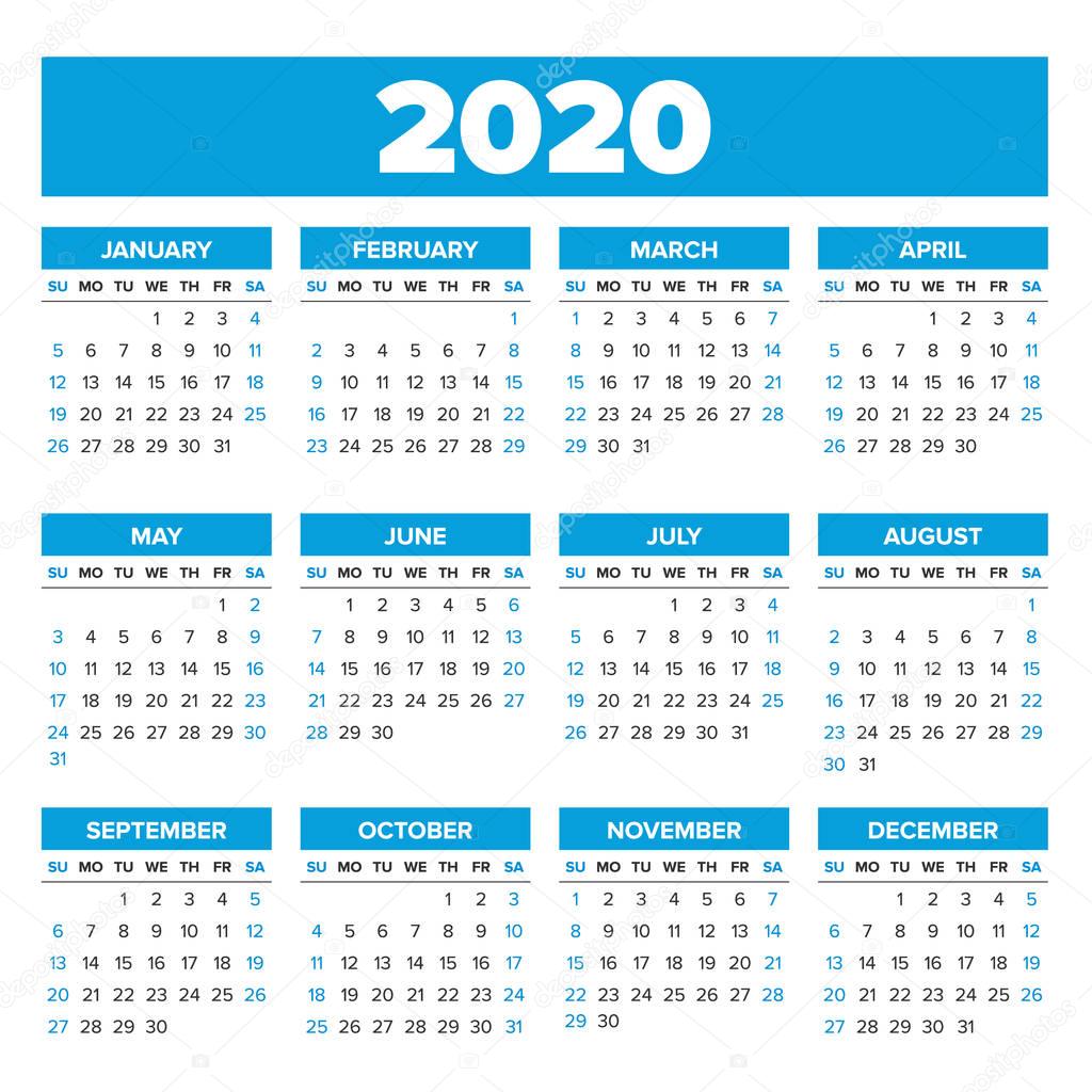 Kalender f r das Jahr 2020 einfach Stockvektor Kalender f r das Jahr 2020 einfach Stockvektor