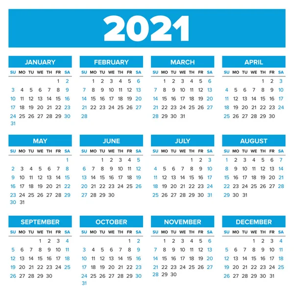 Simple 2021 year calendar — Stock Vector