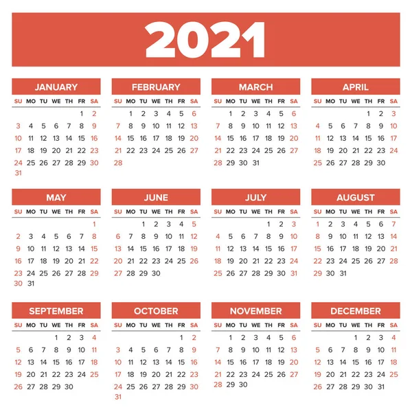 Calendario simple de 2021 años — Archivo Imágenes Vectoriales