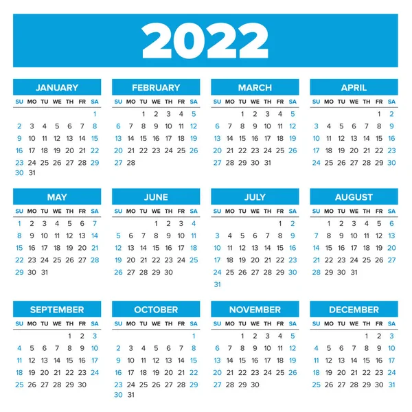 Basit 2022 yılı takvimi