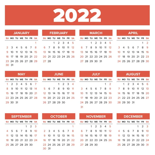 Calendar simplu 2022 an — Vector de stoc