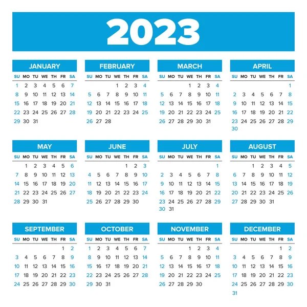 Kalendarz roku 2023 proste — Wektor stockowy