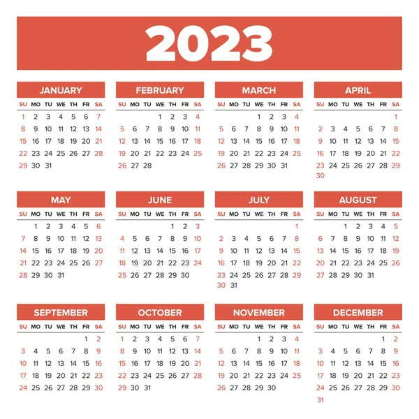 Calendario simple de 2023 años — Vector de stock