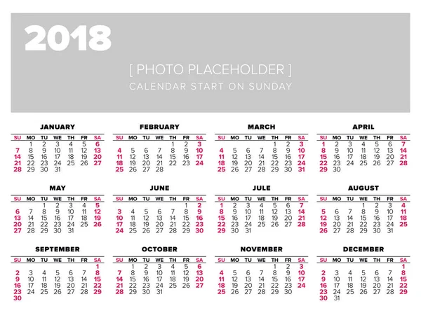 日历 2018 年矢量设计模板 — 图库矢量图片