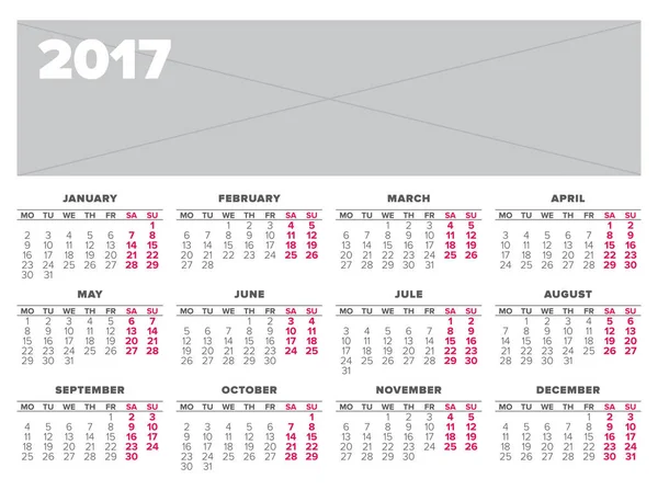 Πρότυπο σχεδίασης διάνυσμα έτος 2017 ημερολόγιο — Διανυσματικό Αρχείο