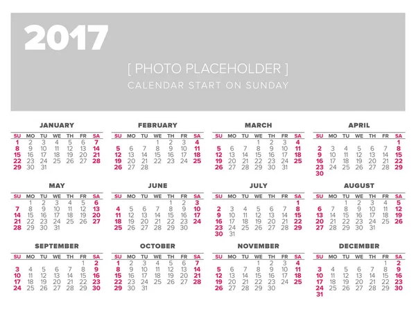 简单 2017 年日历 — 图库矢量图片