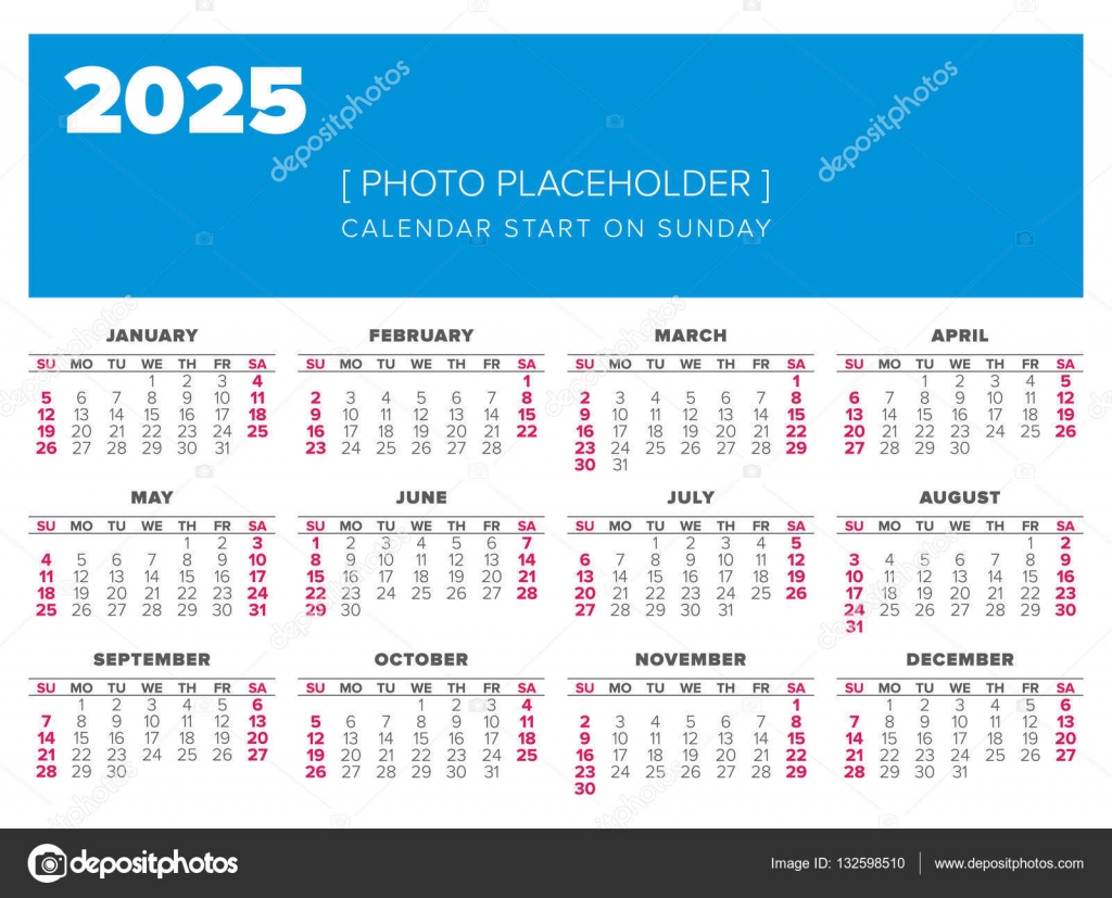  Kalender 2025  jaar vector ontwerpsjabloon  Stockvector 