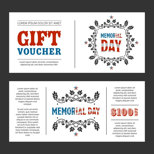 Cheque regalo Memorial Day — Vector de stock