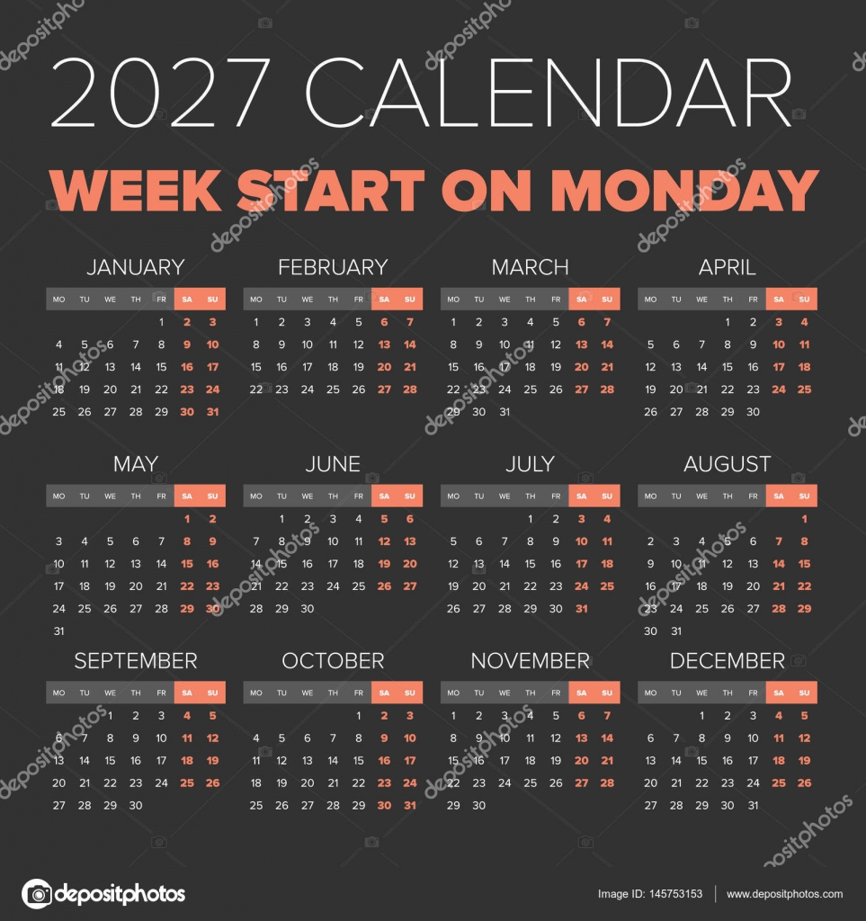 Calendario del año 2027 simple — Vector de stock © 123sasha #145753153