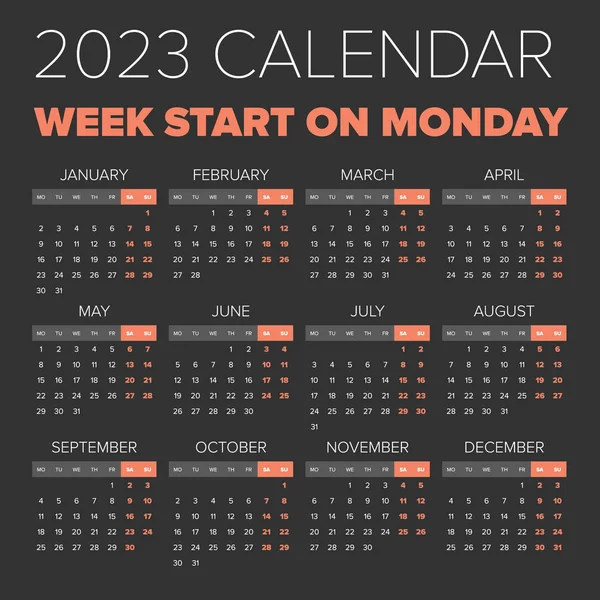 Enkel kalender for 2023 år – stockvektor