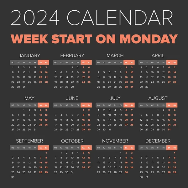 Calendario simple de 2024 años — Vector de stock