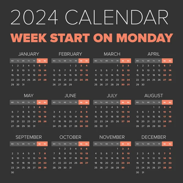 Calendrier Vectoriel Simple 2024 Les Semaines Commencent Le Lundi