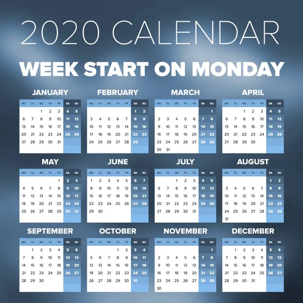 Simple 2020 year calendar — Stock Vector