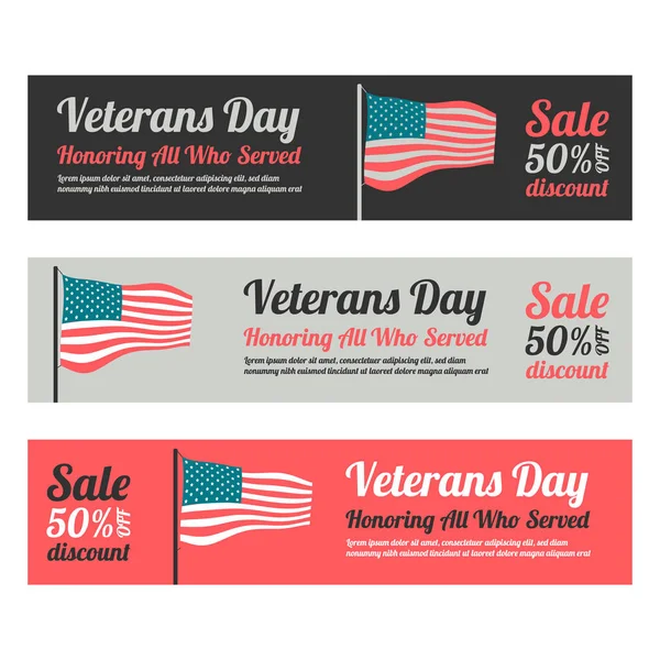 Día de los veteranos conjunto de banners web — Vector de stock