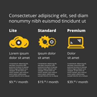 Üç tarifeler fiyat listesi Web sitesi için