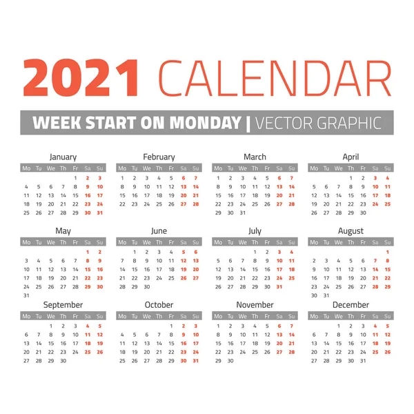 Basit 2021 yılı takvimi