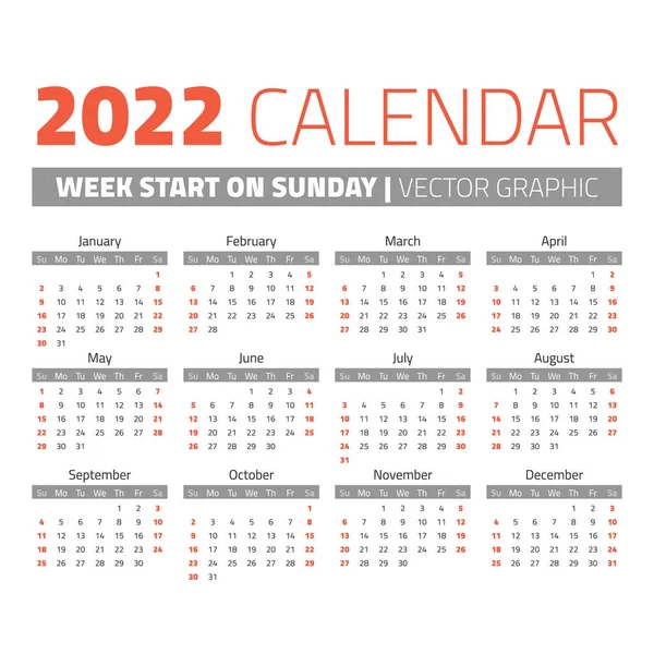 Basit 2022 yılı takvimi