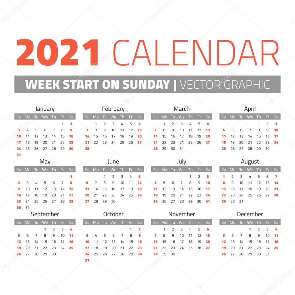 Simple 2021 year calendar — Stock Vector © 123sasha #165115800