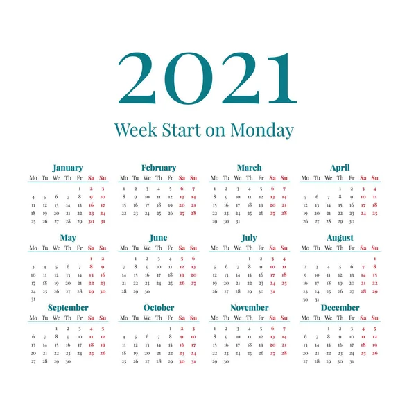Simple 2021 year calendar — Stock Vector