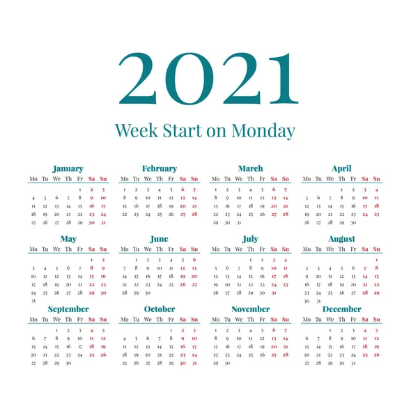 Basit 2021 yılı takvimi