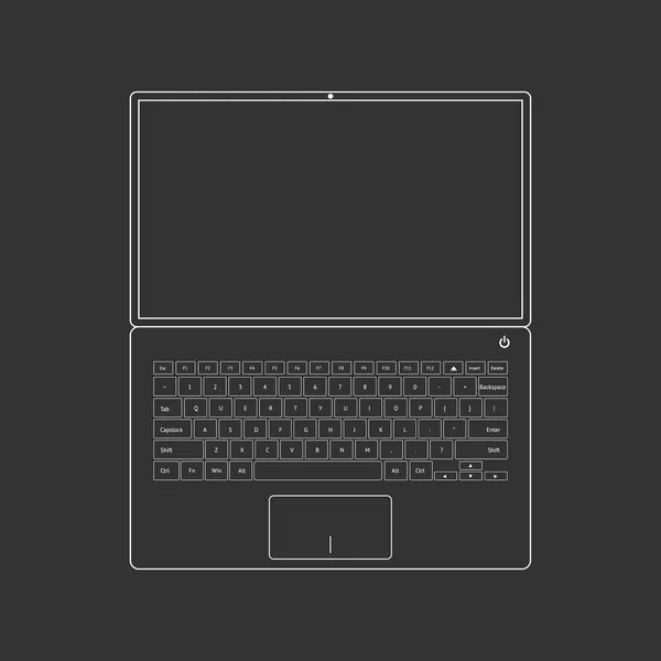 Laptop auf schwarz umrissen — Stockvektor
