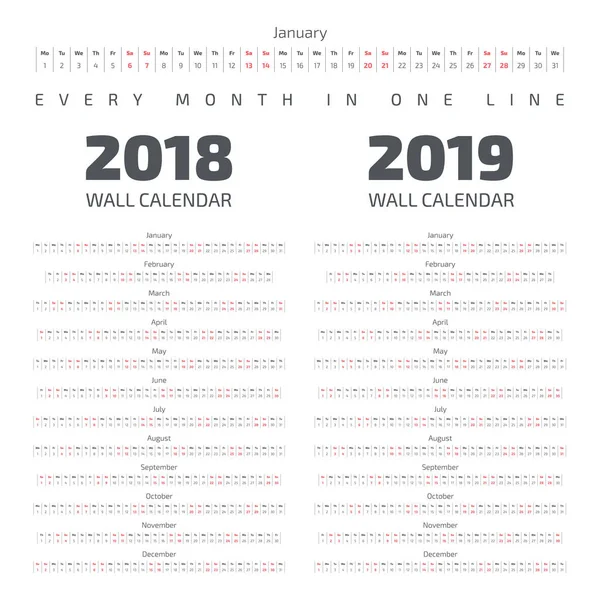 2018-2019 duvar takvimi — Stok Vektör