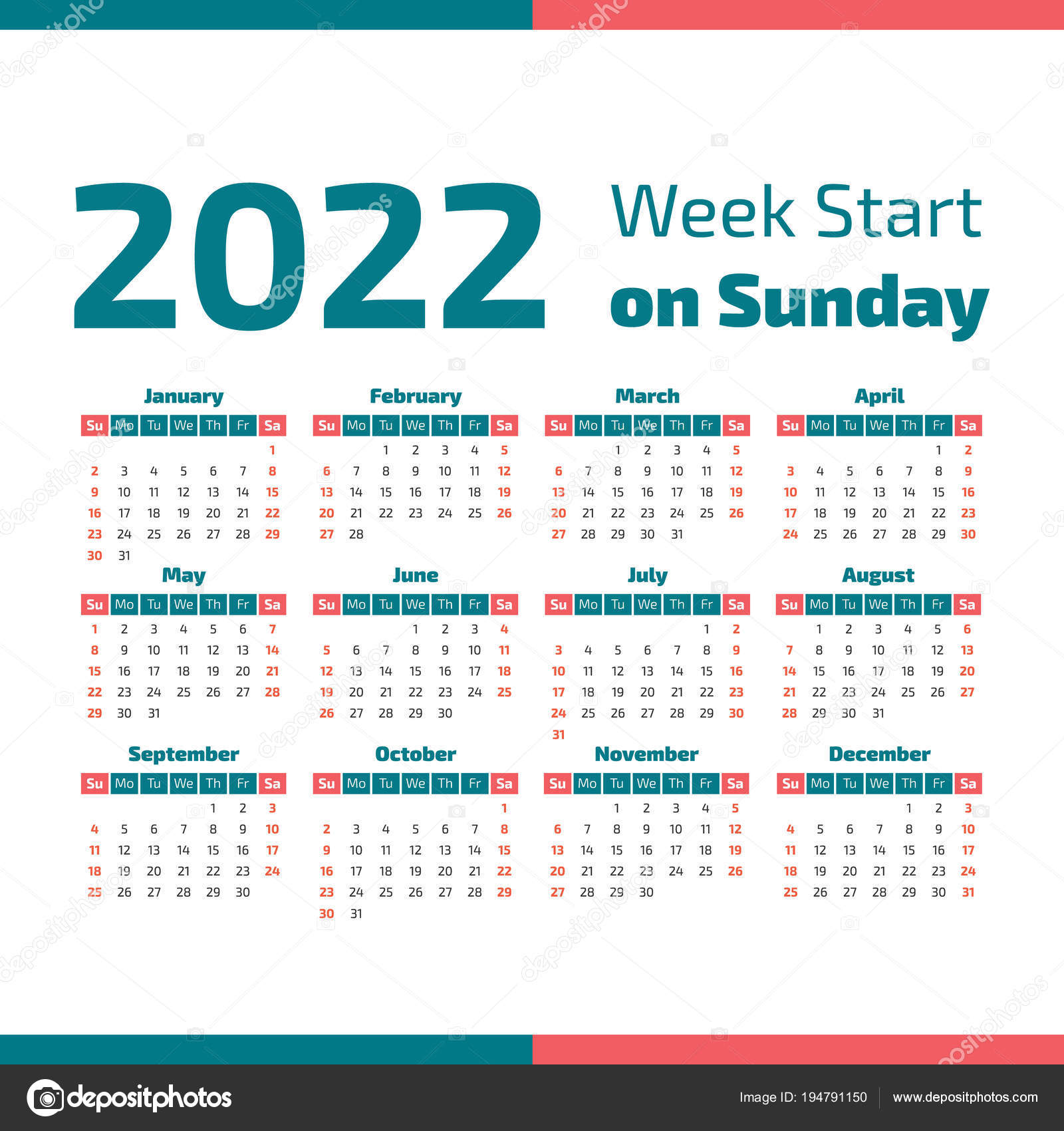 Simple 22 Year Calendar Vector Image By C 123sasha Vector Stock