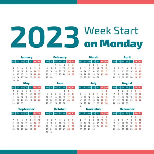 Calendario simple de 2023 años — Vector de stock